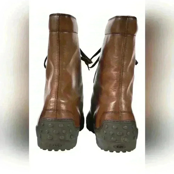 TOD'S  Brown Calfskin Leather Winter Ankle Hiking Gommino Boot 9.5US Italy - Picture 4 of 7